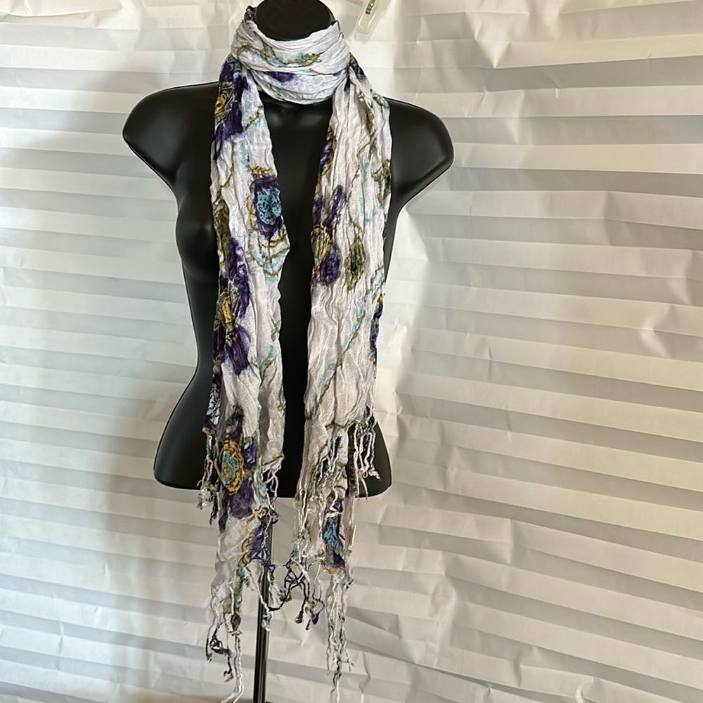 White Floral Scarf for Women – Colorful Print Lightweight Fashion Shawl Wrap